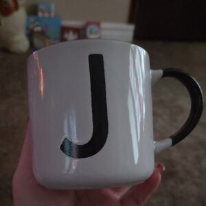 Nwt Monogram J White Mug with Black Handle